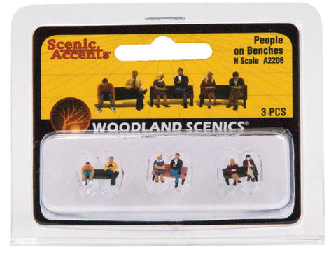 N Scale Woodland Scenics A2206 People on Benches Figures (3) pcs