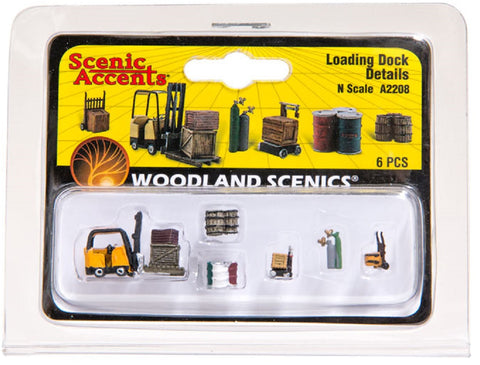 N Scale Woodland Scenics A2208 Forklift & Loading Dock Details Figures (6) pcs