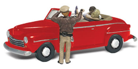 HO Scale Woodland Scenics AutoScenes AS5537 Red Convertible Cop'n a Kiss