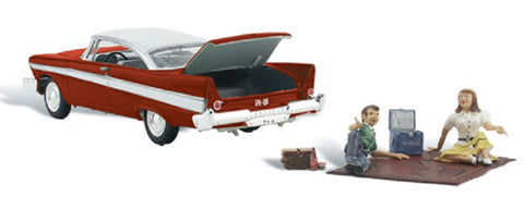 HO Scale Woodland Scenics AutoScenes AS5552 Parked For a Picnic Red Coupe