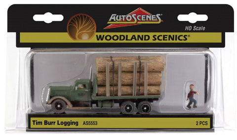 HO Scale Woodland Scenics AutoScenes AS5553 Tim Burr Logging Flatbed Truck