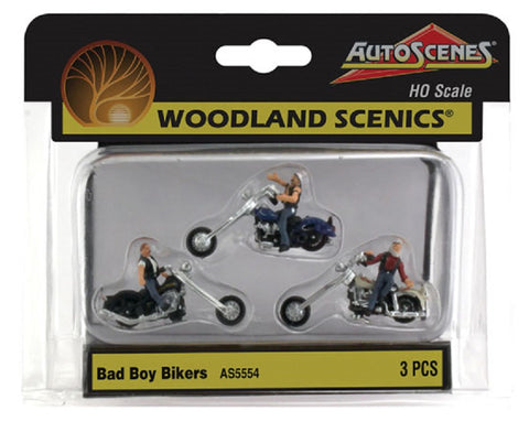 HO Scale Woodland Scenics AutoScenes AS5554 Bad Boy Bikers Chopper Motorcycle