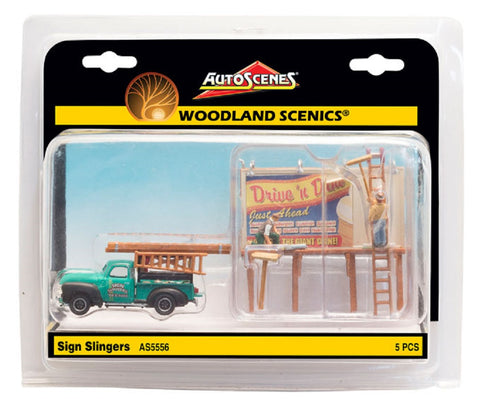 HO Scale Woodland Scenics AutoScenes AS5556 Sign Slingers Truck & Billboard