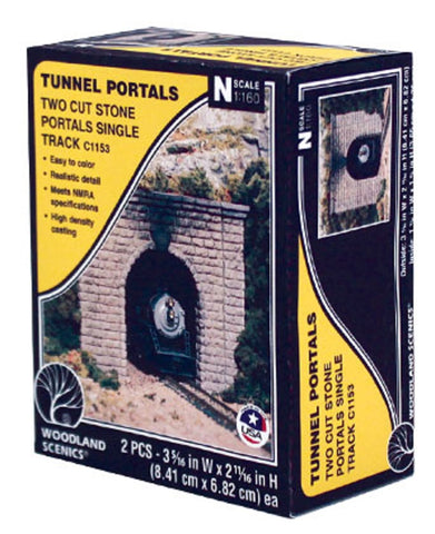 N Scale Woodland Scenics C1153 Cut Stone Single Track Tunnel Portal (2) pcs