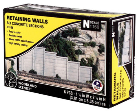 N Scale Woodland Scenics C1158 Concrete Retaining Wall (6) pcs