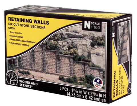 N Scale Woodland Scenics C1159 Cut Stone Retaining Wall (6) pcs