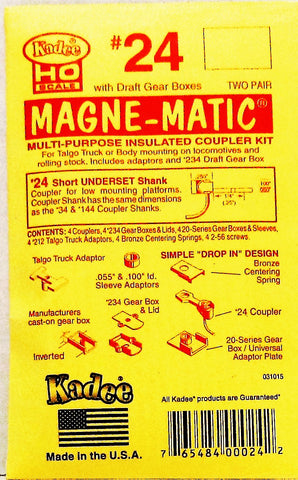 HO Scale Kadee #24 Metal Insulated Coupler Short Underset (2pr)