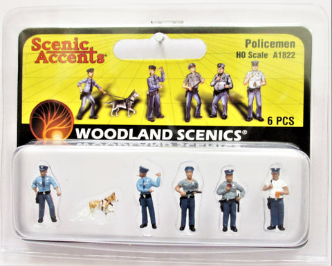 HO Scale Woodland Scenics A1822 Uniformed Policemen w/Police Dog Figures (6) pcs