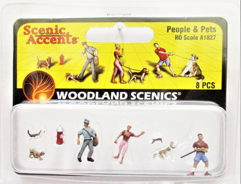 HO Scale Woodland Scenics A1827 People & Pets Figures (8) pcs