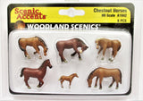 HO Scale Woodland Scenics A1842 Chestnut Horses Figures (6) pcs
