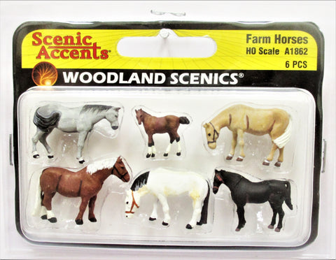 HO Scale Woodland Scenics A1862 Farm Horses Figures (6) pcs