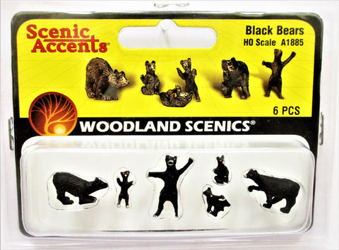 HO Scale Woodland Scenics A1885 Black Bears Figures (6) pcs