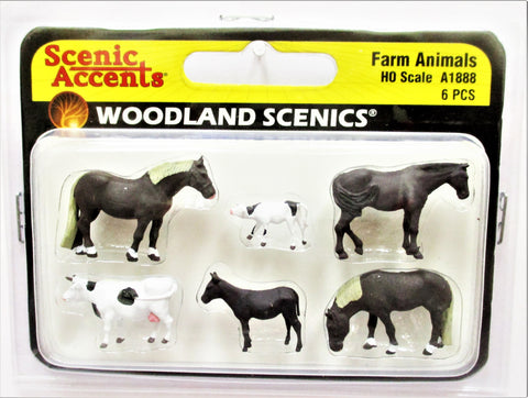 HO Scale Woodland Scenics A1888 Farm Animals Figures (6) pcs