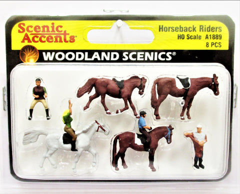HO Scale Woodland Scenics A1889 Horses Horseback Riders Figures (8) pcs