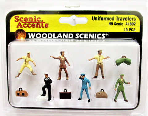 HO Scale Woodland Scenics A1892 Servicemen Uniformed Travelers Figures (10) pcs