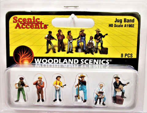 HO Scale Woodland Scenics A1902 Hillbilly Jug Band Figures (8) pcs