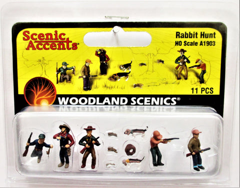 HO Scale Woodland Scenics A1903 Rabbit Hunt Hunters Figures (11) pcs