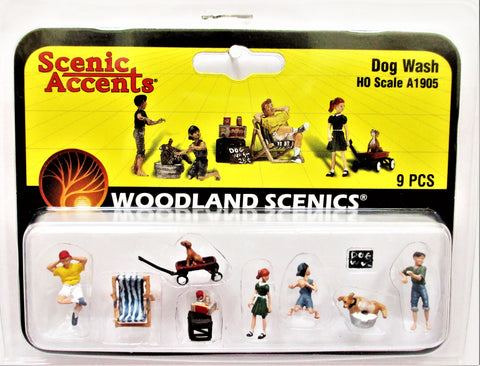 HO Scale Woodland Scenics A1905 Dog Wash Figures (9) pcs