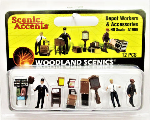 HO Scale Woodland Scenics A1909 Depot Workers & Accessories Figures (12) pcs
