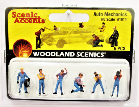 HO Scale Woodland Scenics A1914 Auto Mechanics Figures (6) pcs