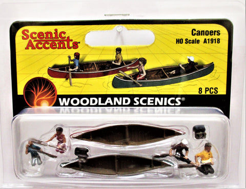 HO Scale Woodland Scenics A1918 Canoers w/Conoes Figures (8) pcs