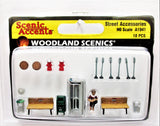 HO Scale Woodland Scenics A1941 Street Accessories Details (18) pcs