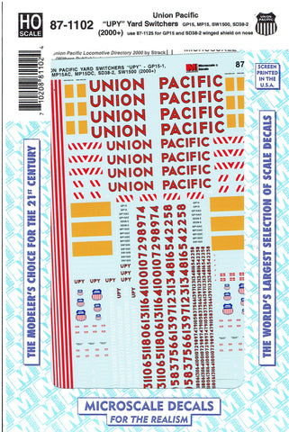 HO Scale Microscale 87-1102 Union Pacific UPY Yard Switchers Decal Set