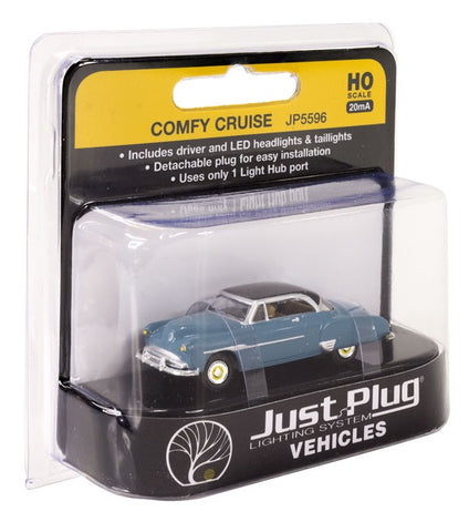 HO Scale Woodland Scenics JP5596 Just Plug Lighted Comfy Cruise Blue Coupe