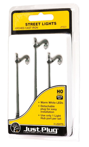 HO Scale Woodland Scenics JP5631 Just Plug Arched Cast Iron Street Lights (3)pcs