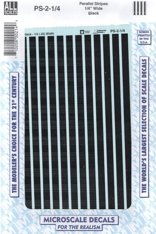 All Scale Microscale PS-2-1-4 Black 1/4" Wide Parallel Stripes Decal Set