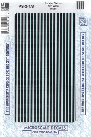 All Scale Microscale PS-2-1-8 Black 1/8" Wide Parallel Stripes Decal Set