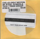 HO Scale Tichy Train Group 10096 Chicago Great Westers 50' Steel Gondola Decal Set