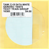 HO Scale Tichy Train Group 10385 White Generic Tank Car Data Decal Set