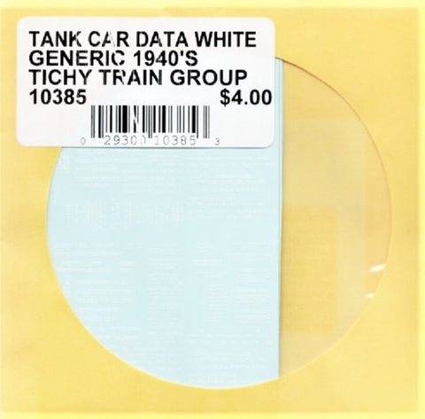 HO Scale Tichy Train Group 10385 White Generic Tank Car Data Decal Set