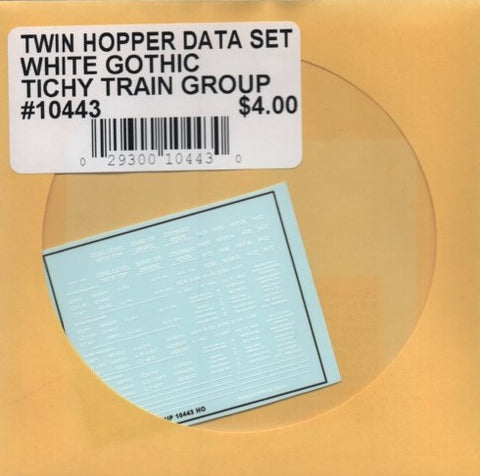 HO Scale Tichy Train Group 10443 White Gothic 2-Bay Twin Hopper Data Decal Set
