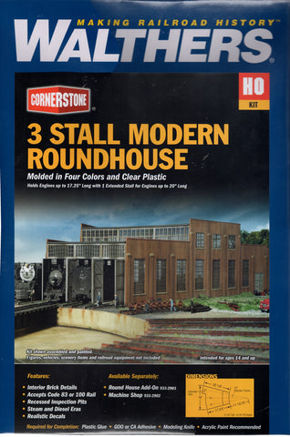 HO Scale Walthers Cornerstone 933-2900 3-Stall Modern Roundhouse Building Kit