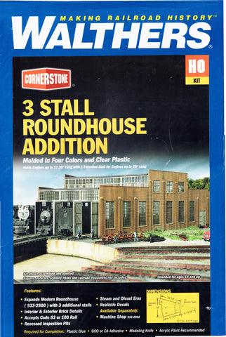 HO Scale Walthers Cornerstone 933-2901 3-Stall Modern Roundhouse Addition Kit