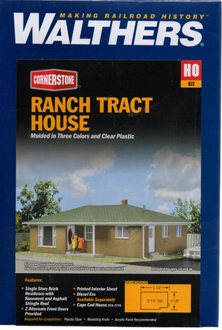 HO Scale Walthers Cornerstone 933-3777 Ranch Tract House Kit