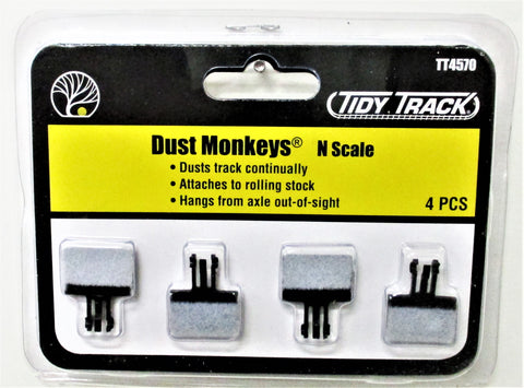 N Scale Woodland Scenics TT4570 Dust Monkeys Axle-Mounted Track Cleaner Pads (8) pkg