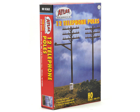 HO Scale Atlas 775 Telephone Poles pkg (12) Kit