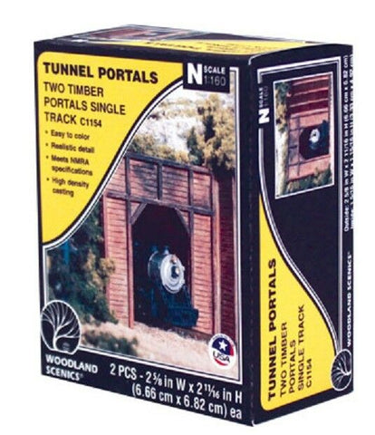 N Scale Woodland Scenics C1154 Timber Single Track Tunnel Portal (2) pcs