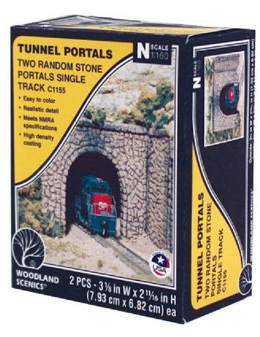N Scale Woodland Scenics C1155 Random Stone Single Track Tunnel Portal (2) pcs