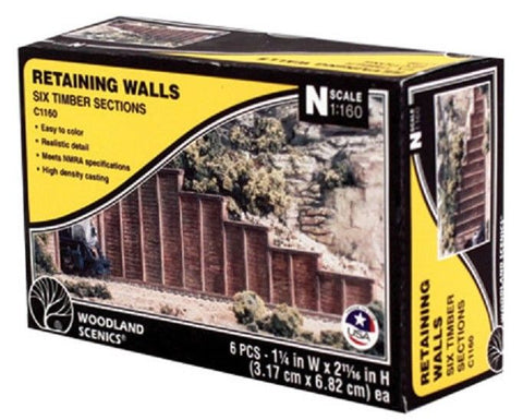N Scale Woodland Scenics C1160 Timber Retaining Wall (6) pcs