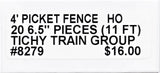 HO Scale Tichy Train Group 8279 Picket Fence 4' Scale Tall (20) pcs