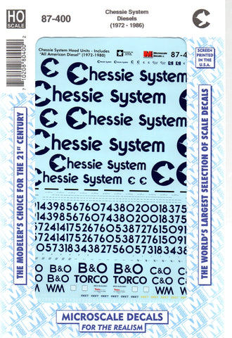 HO Scale Microscale 87-400 Chessie System Diesel Hood Units 1972-86 Decal Set