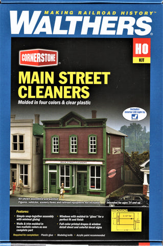 HO Scale Walthers Cornerstone 933-3667 Main Street Cleaners Building Kit