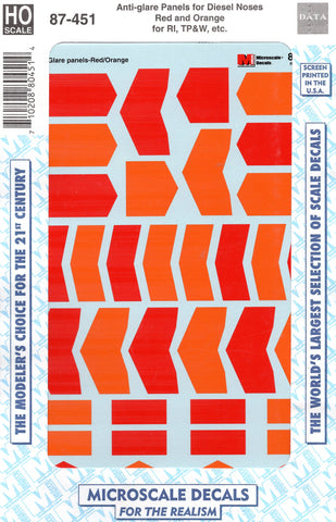 HO Scale Microscale 87-451 Diesel Red & Orange Anti-Glare Nose Panels Decal Set