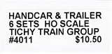 HO Scale Tichy Train Group 4011 Maintenance-of-Way MOW Handcar (6) & Trailer (6) Kit