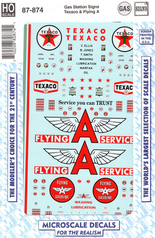 HO Scale Microscale 87-874 Texaco Flying A Gas Station Signs Decal Set