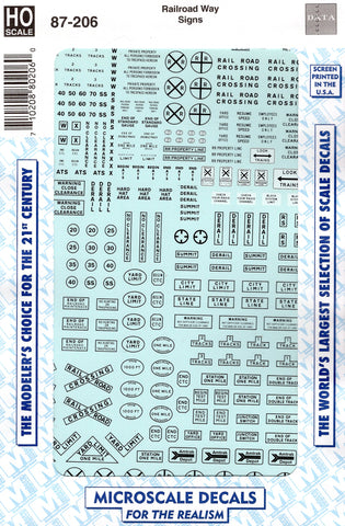 HO Scale Microscale 87-206 Railroad Right-of-Way Black Lettering Signs Decal Set